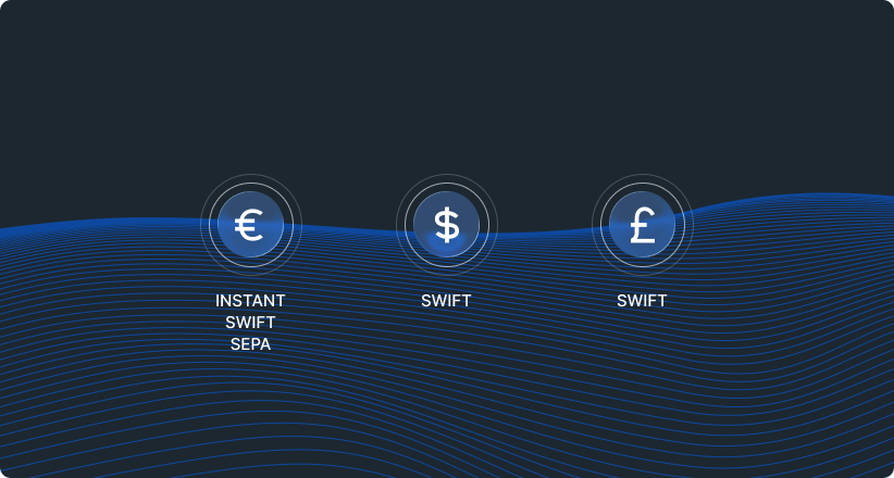 Supported payment schemes — SEPA Instant (EUR) live; SWIFT and Faster Payments coming soon